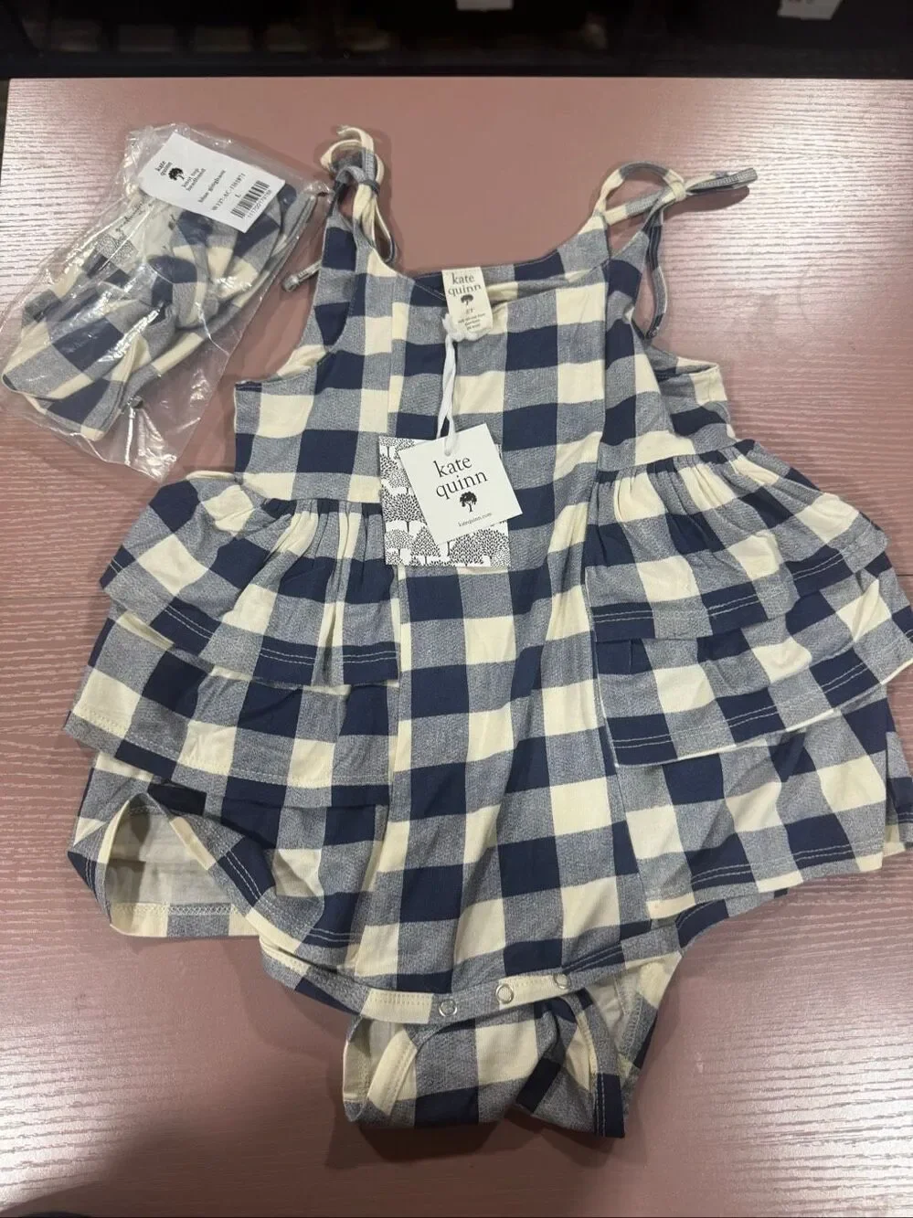 Kate Quinn 2T Blue Gingham Tie Strap Ballerina
